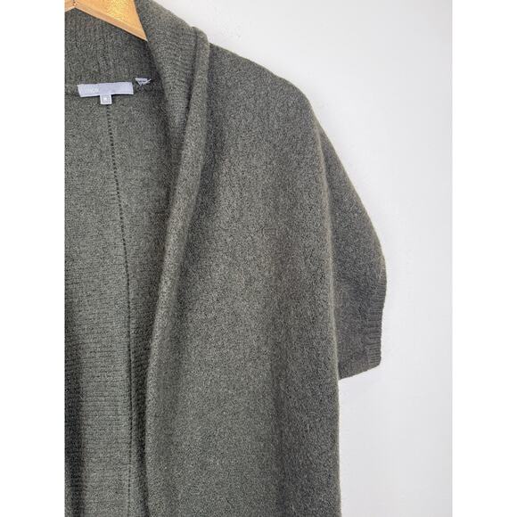 Vince Short Sleeve Wool Cardigan Sweater Dark Green Sz Medium Minimalist - Picture 2 of 8